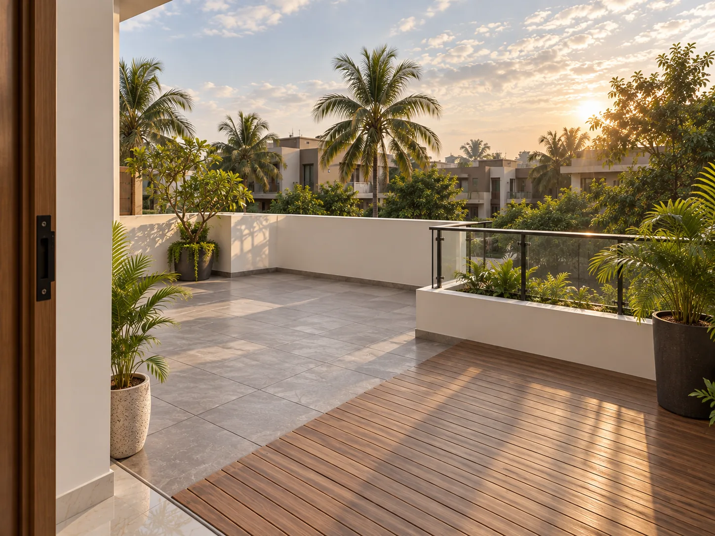Private first-floor terrace with timber deck